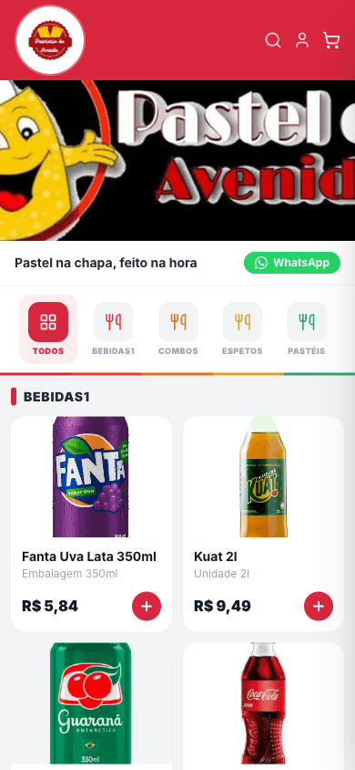 Loja de um restaurante no Pratto, aberta no celular, com cardápio, fotos e preços